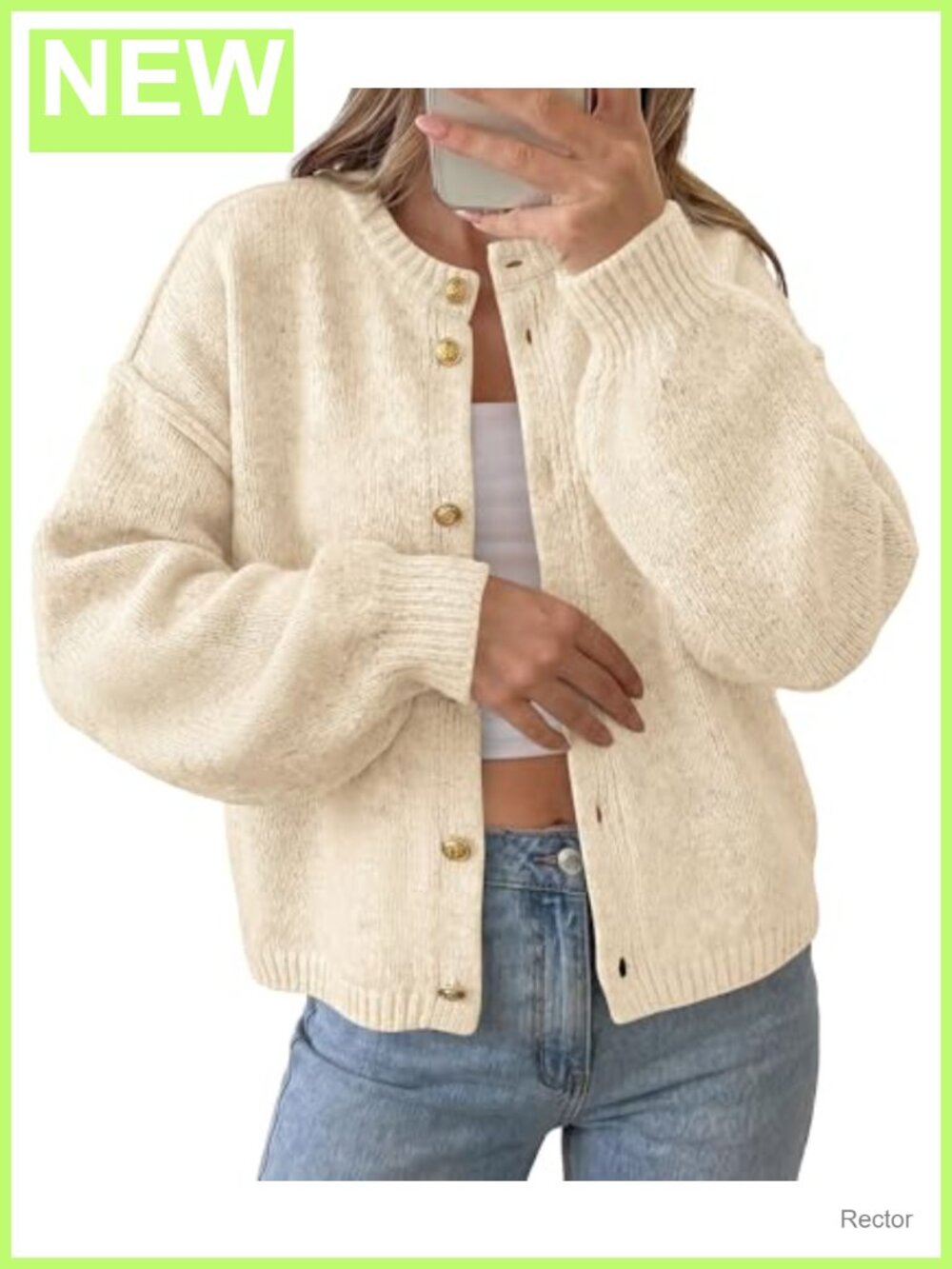 Oversized Chunky Knit Cardigan Sweater Button Up Lantern Sleeve